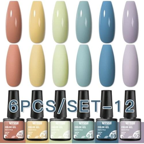 Mtssii 6Pcs Nail Polish Gel Set Nails Hybrid Gel Vernis Semi Permanent Lot Shiny Glitter Soak Off UV LED Nail Gel Kit