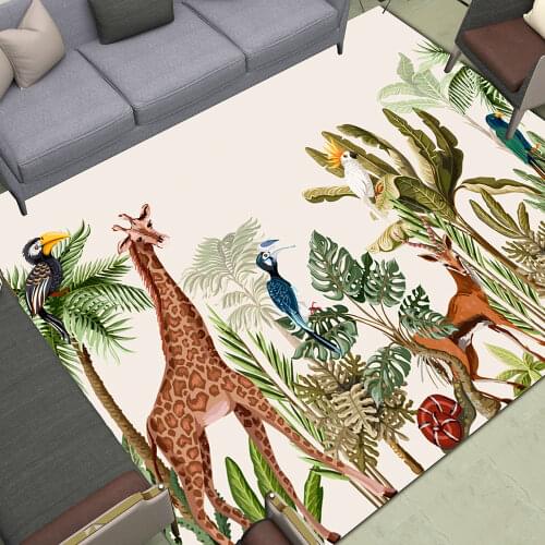 Natural Painting Area Rugs Large Cartoon Animals Door Floor Mat Home Living Room Bedroom Decor Carpet Print Giraffe Elephant