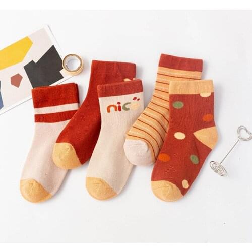 New 1-12Y 5pairs/set Children Autumn&winter Soft Cartoon Socks In Middle Tube Socks For Boys&girls Cotton Fashion Socks