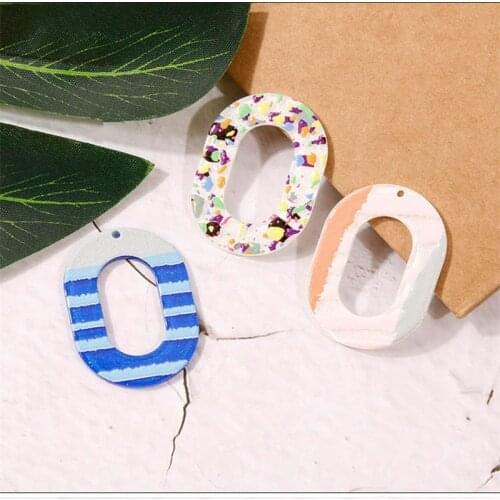 New style 30pcs/lot color pattern print geometry ovals shape acrylic beads diy jewelry earring/garment pendant accessory