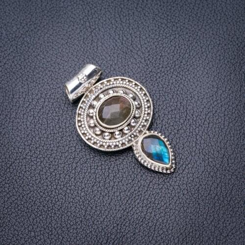 StarGems Natural Blue Fire Labradorite Handmade 925 Sterling Silver Pendant 1.75" E3780