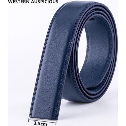WESTERN AUSPICIOUS Belt No Buckle 3.5CM Cowskin Genuine Leather Belt Men Without Automatic Buckle Strap Blue Red Coffee Brown
