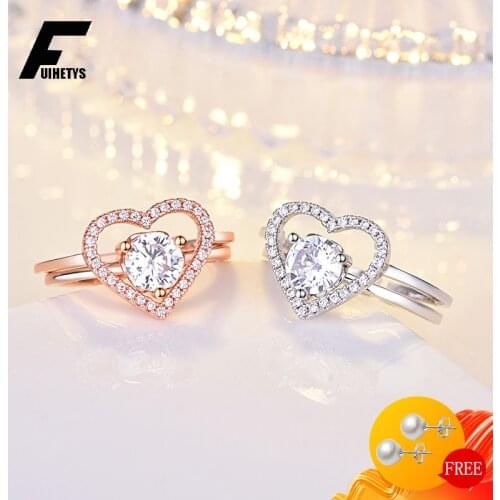 Bali Jelry Luxury Women Rings 925 Silver Jewelry Heart-shape Zircon Gemstone 2 in 1 Open Ring for Wedding Engagement Accessories