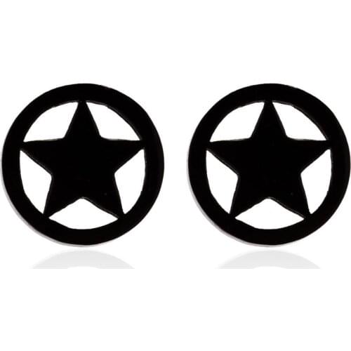 Satanism Punk Star Earrings for Women Gothic Black Pentagram Round Stud Earring Jewelry Stainless Steel Horseshoe Ear Studs