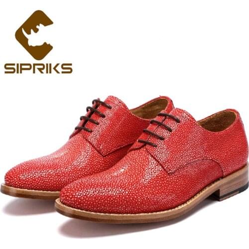 Sipriks Mens Stingray Dress Shoes Red Pink Wedding Shoes Italian Handmade Goodyear Welted Shoes Lace-Up Oxfords Derby Gents Suit