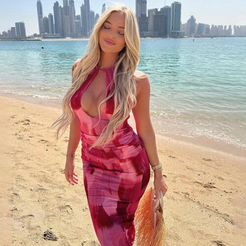 Womens Dress Wrapped Pleated Midi, High-Cut Round Neck No-Sleeve Tight Summer Casual Solid Color Girl Clothes