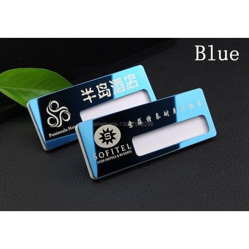 10pcs custom id name badge holder stainless steel name tag engraved laser personalized employee badge with magnetic back