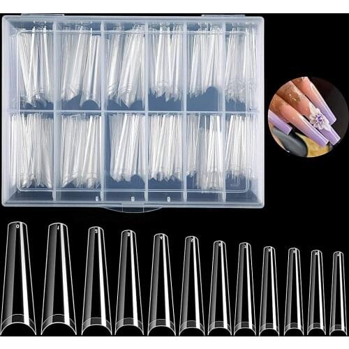 240Pcs #0-9 XL Extra Long Square False Tips 45MM Coffin Tips Press On Nails FalseTools Non-Trace Artificial Acrylic Fake Nails