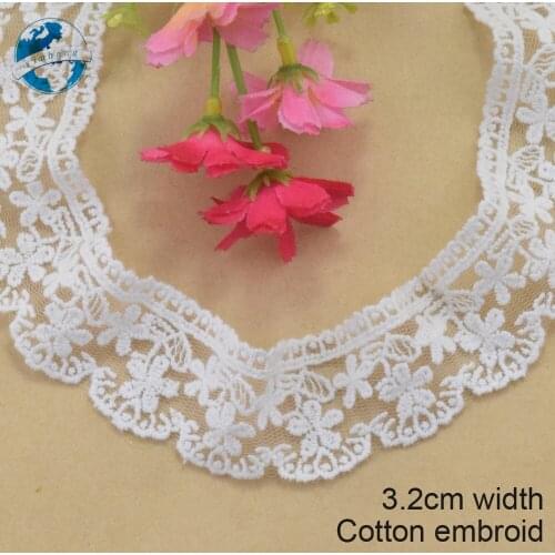 3.2cm width cotton embroid lace sewing ribbon guipure trims doll lace warp knitting DIY Garment Accessories wedding lace#3881