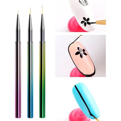 3Pcs Acrylic French Stripe Nail Art Liner Brush Set 3D Tips Manicure Ultra-Thin Line Drawing Pen UV Gel Brushes Painting Tools