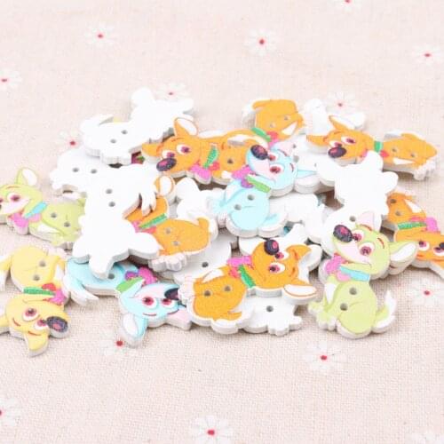 6colors Random Mixed dog Painted Wooden Buttons Decorative Buttons For Sewing Scrapbooking Crafts 30pcs 17x28mm