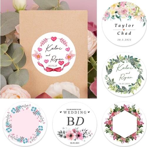 96pcs 2.5-7cm Floral Customized Add Your Names and Date Sticker Wedding Stickers Invitations Seals Candy Favors Gift Boxes Label