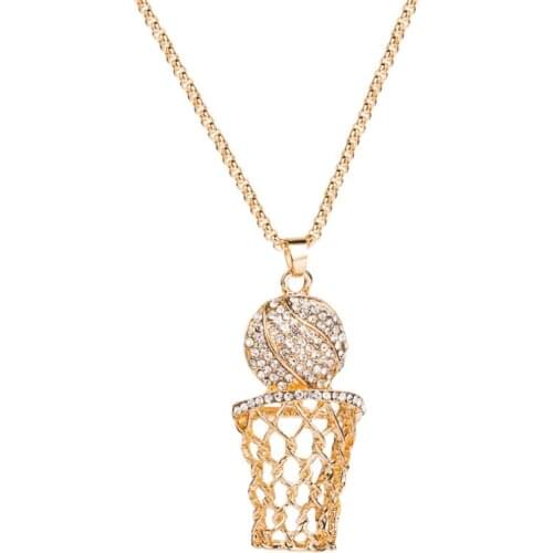 Basketball Hoop Pendant Necklace Men Long Chain Necklace Gifts Sports Hip Hop Couple Jewelry