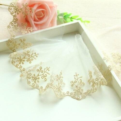 Free Shipping Light gold Hard Gauze Embroidery Lace Trim Lace Fabric 10cm DIY 5Ms/lot