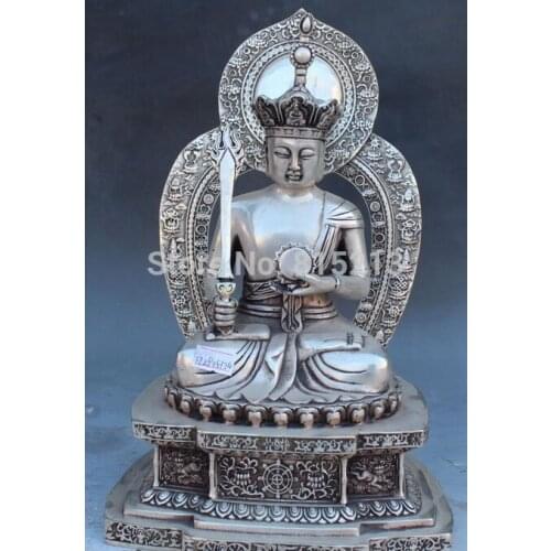 Bi001341 12"Tibet Bronze Silver Tang Seng San Zang Ksitigarbha Boddhisattva Buddha Statue