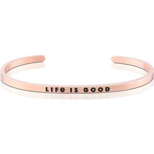 4mm Life Is Good Rose Gold Color Inspirational stainless steel custom bracelet cuff band engraved phrases best friend gift