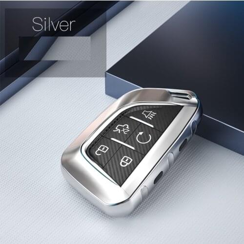 TPU+Carbon fiber grain Key Cover Key Case For Cadillac CT5 CT4 2019 2020 5Button Smart Remote Car Key