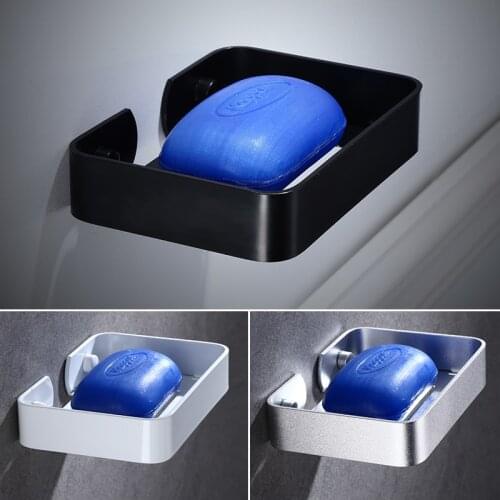 Nail Free Soap Holder Aluminum Black/Silver/White Bathroom Soap Dish Square Bath Shower Shelf Bath Shower Caddy Rack Holder