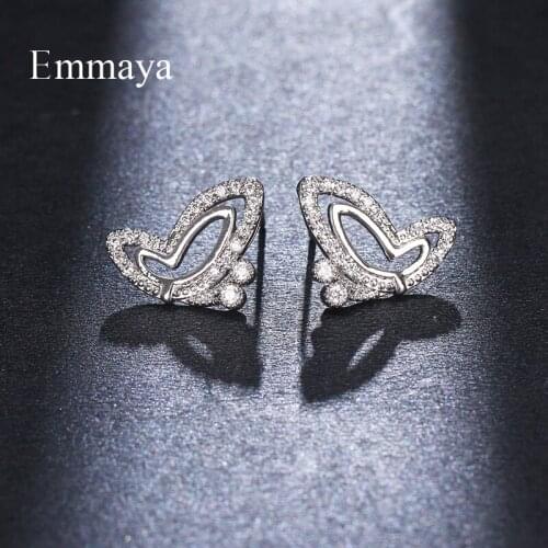 Emmaya Noble White Color Earring For Women Hollow Out Style Butterfly Appearance With Tiny Zirconia Cute Jewelry In Party