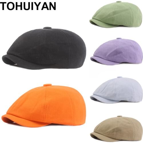 2020 Solid Cotton Newsboy Caps For Men Casual 8 Panel Octagonal Hat Autumn Streetwear Boinas Flat Cap Women Artist Gatsby Hats