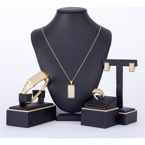 2021 July Trend of 18k Gold Jewelry Sets A set of Women Accessories Necklace Earrings Ring Bangle on Hand