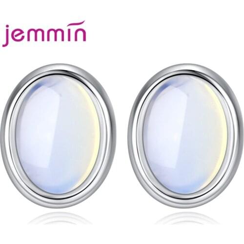 Korean Trend Women 925 Sterling Silver Stud Earrings Opal Gem Stone Luxury Cartilage Piercing Ear Jewelry Friendship Gift