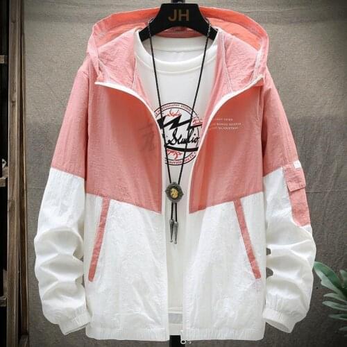 Summer Jacket Men Hip Hop Streetwear Hooded Jacket Designer Patchwork Sun Protection Coat Quick Dry Windbreaker Casaco Masculino
