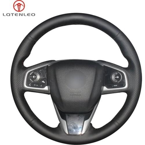 LQTENLEO Black Genuine Leather Car Steering Wheel Cover for Honda Civic Civic 10 2016-2019 CRV CR-V 2017-2019 Clarity 2016-2018