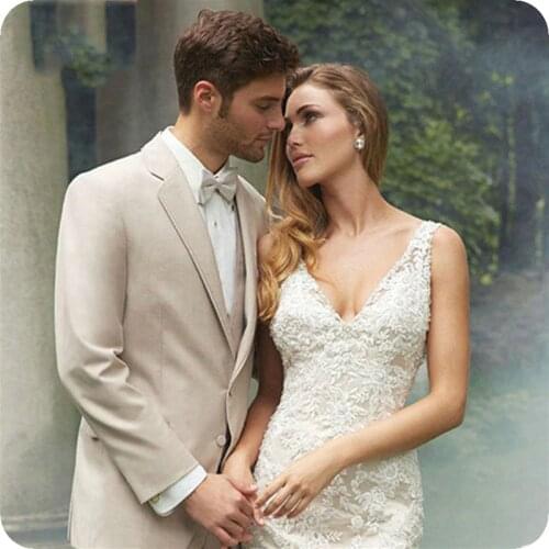 Custom Made Khaki Men Suits Wedding Groomsmen Suits Groom Tuxedo Fit Prom Wear Man Blazer Jacket Pants Vest High Street 3Piece