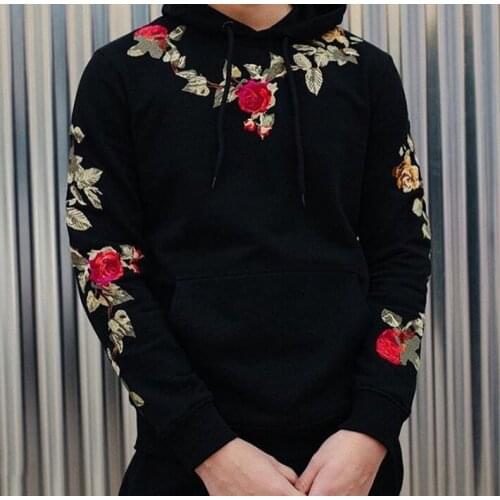 2020 NEW Men Adult Floral Hoodie Outwear Male Pullover Casual Hooded Sweatshirt Long Sleeve Autumn Clothes Black White Plus Size