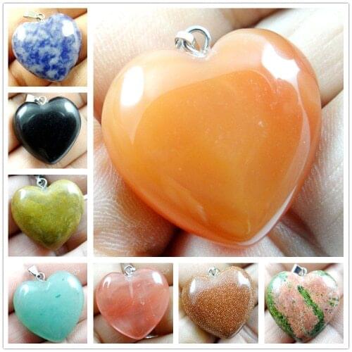 Natural stone Quartz crystal Turquoises aventurine tiger eye 25mm Heart Charm Pendant for diy Jewelry making necklace Accessorie