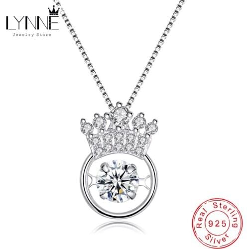 New Fashion 925 Sterling Silver Crown Round Pendant Necklace Rotatable Will Dance Rhinestone Charm Necklaces Women Jewelry Gift