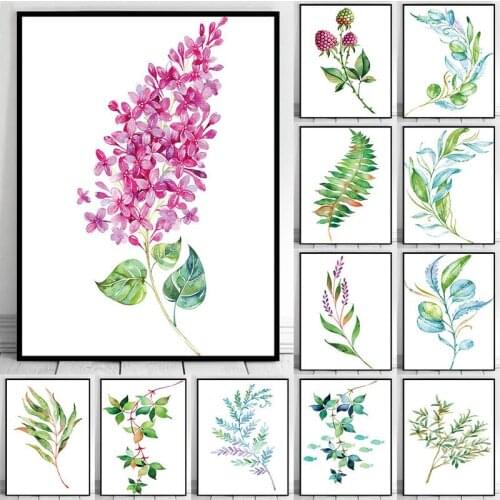 Prints Green Plants Painting on Canvas Modern Flowers Leaves Decorative Posters for Living Room Bedroom Home Decor Art Pictures