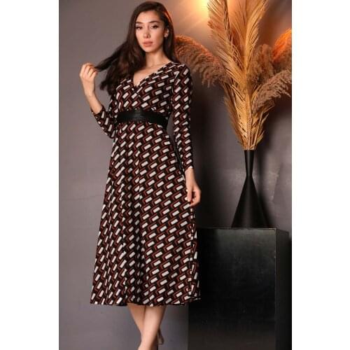 DOUBLE BREASTED COLLAR BLACK WOMEN MİDİ SIZE DRESS