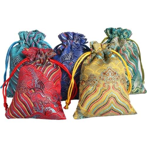 20pcs Silk Jewelry Packaging 10 X13cm Wedding Favor Gift Bags Chinese Brocade Drawstring Bag Chic Small personalized Pouch