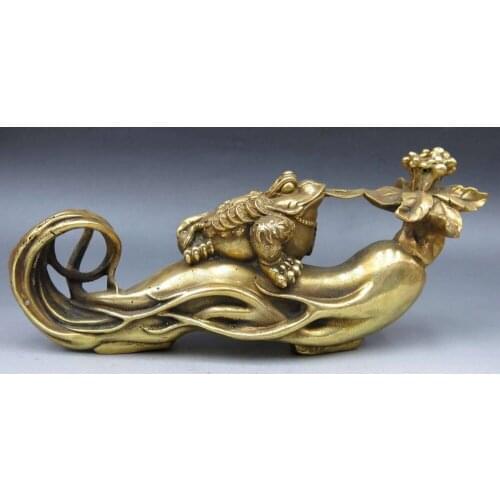 Details about China Brass Copper Fengshui Wealth Money golden toad bufonid ginseng Statue
