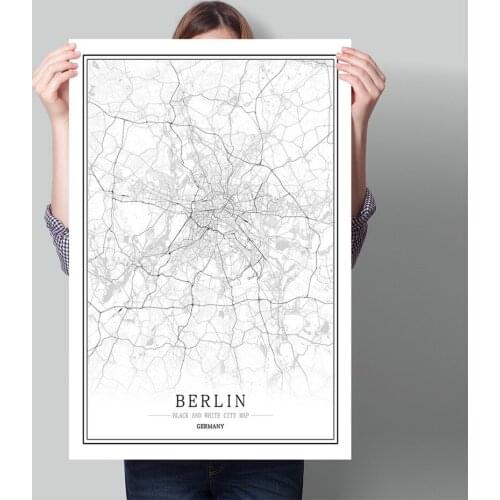 Germany Black White World City Map Poster Nordic Living Room Berlin Bonn Munich Wall Art Pictures Home Decor Canvas Painting