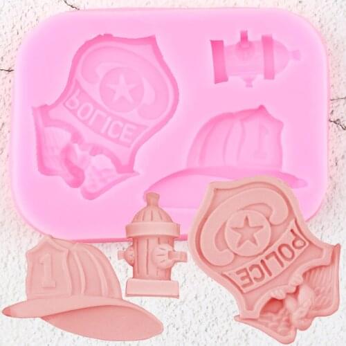 Fireman Police Badge Hat Silicone Molds DIY Fondant Cake Decorating Tools Cupcake Cookie Baking Candy Chocolate Gumpaste Moulds