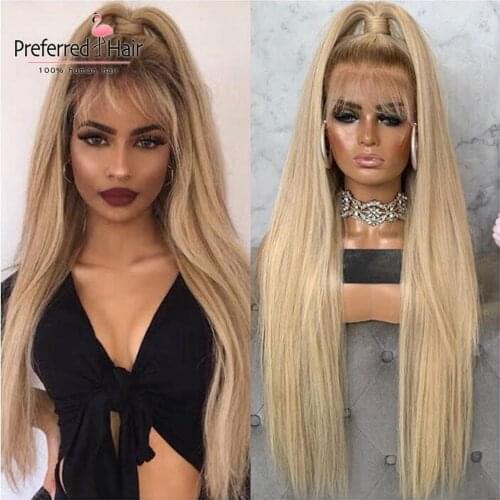 Preferred Green Honey Blonde Lace Front Wigs Pre Plucked Ombre Human Hair Wig Brazilian Remy Transparent Lace Wigs For Women