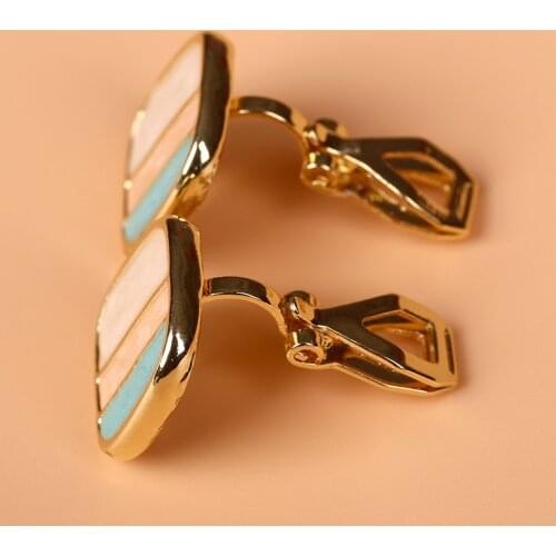 Simple Contrast Color Enamel Geometric Square Clip on Earrings Without Piercing Ear Clips for Women Party Jewelry No Ear Hole