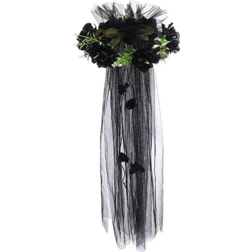 Sugarbay Women Bridal Cloth Flower Crown Halloween Wreath Maid Wedding Party Garland Veil Headpieces Princess Headdand