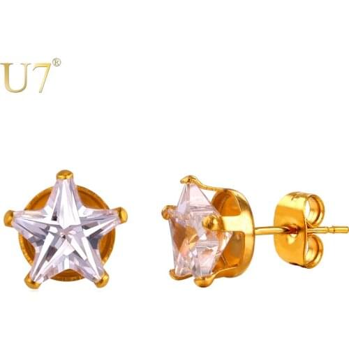 U7 New Crystal Star Earrings Gold/Silver Color Stainless Steel 3 Pair Stud Earrings Set For Women Jewelry Wholesale 2016 E778