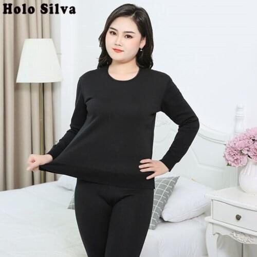 Plus Size XL-5XL Women Thicken Thermal Underwear Suit Warm Welvet Female Tops&Trousers Set New O-Neck Long Johns for Cold Winter