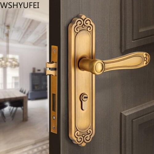 WSHYUFEI Zinc alloy Retro Door Locks Bedroom Nordic style Interior luxury Door Handle Lock Security Mute Door Lock Household