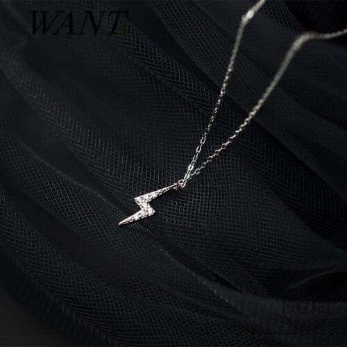 WANTME Genuine 925 Sterling Silver Bohemian Pavé Zircon Lightning Clavicle Chain Pendant Necklace for Women Gothic Jewelry 2021