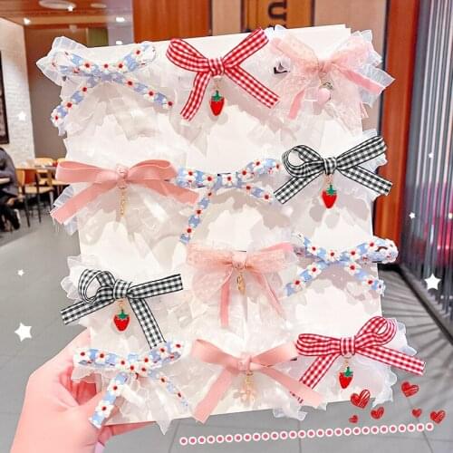 2021 Girl Hairpin Set Sweet Headwear Princess Lace Grid Hair Accessories Pair Clip Duckbill Clips Bow-knot Hair Tie Headdress