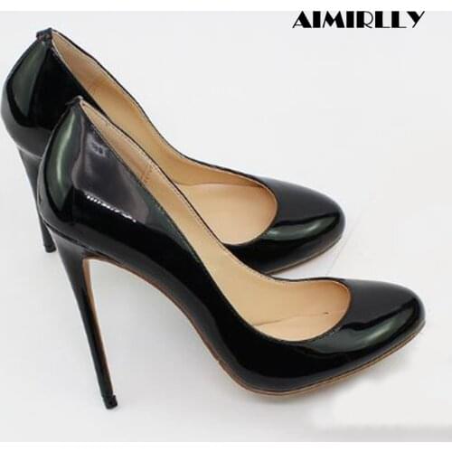 Womens Shoes Round Toe High Heels Pumps Patent Leather Ladies Party Work & Career Heels Slip On Elegant Female Shoes Aimirlly