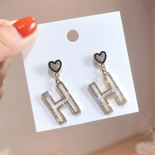 Exaggerated Trendy Earrings 2021 New Fashion Korean Temperament Net Red Long Lovely H Letter Ear Stud Ear Stud Female