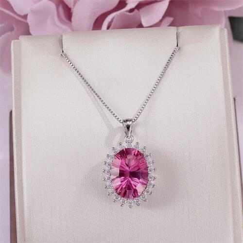 Fine Jewelry 925 Silver Pendants For Women Pink Topaz Natural 14*10mm Gemstone Necklace Luxury Elegant Pendant CCN007