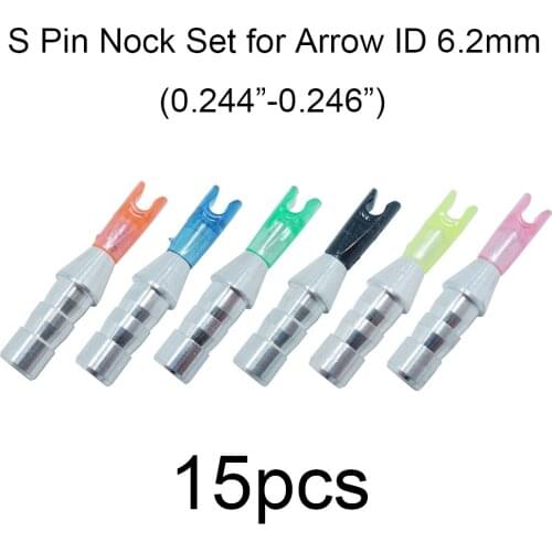 15pcs 0.244"-0.246" Archery Arrow Pin Nock Set ( S Pin Nock + Nock Pin ) for Arrow ID 6.2mm